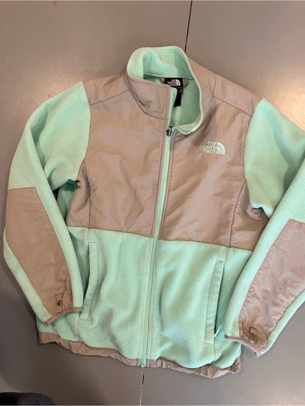 The North Face girls Mint Green and Gray Fleece Jacket